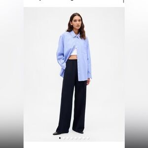 GAP Easy Wide-Leg Pants soft twill drawstring pull on navy blue Large tall NWT